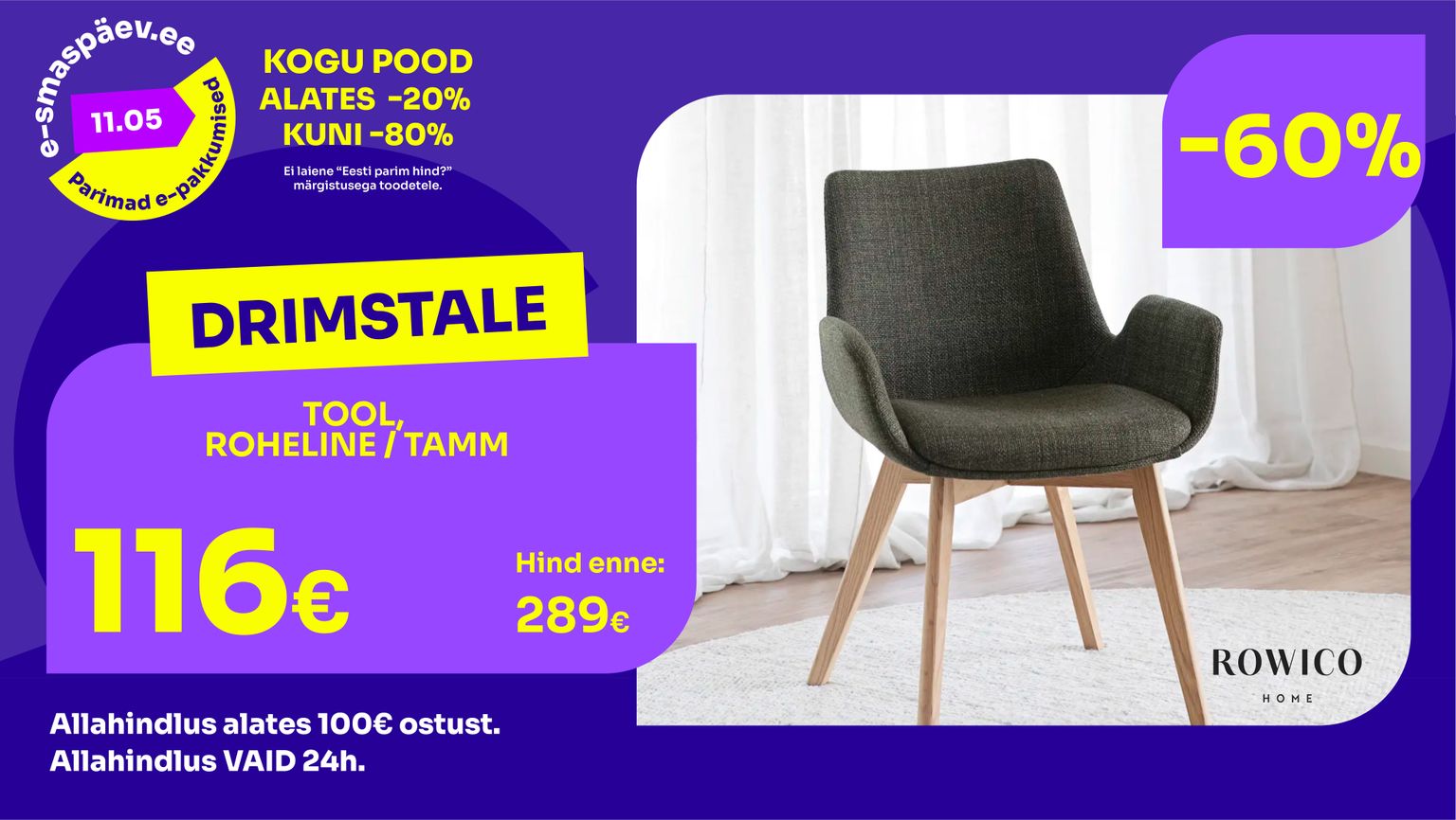 drimstale tool tamm roheline Rowico söögitool -60% kampaania 289 € -> 116 €