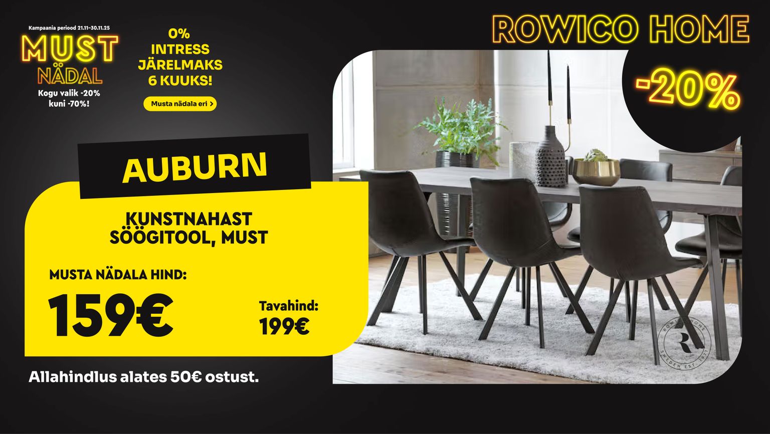 auburn söögitool kunstnahast must rowico söögituppa -20% kampaania 199 € -> 159 €