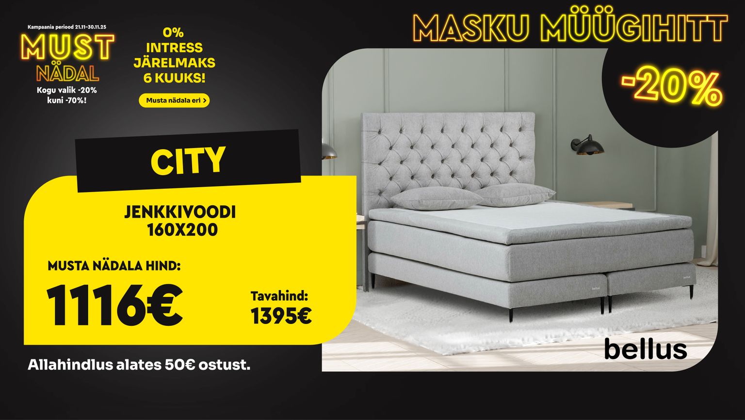 city jenkkivoodi 160x200 kangast helehall bellus magamistuppa -20% kampaania 1395 € -> 1116 €