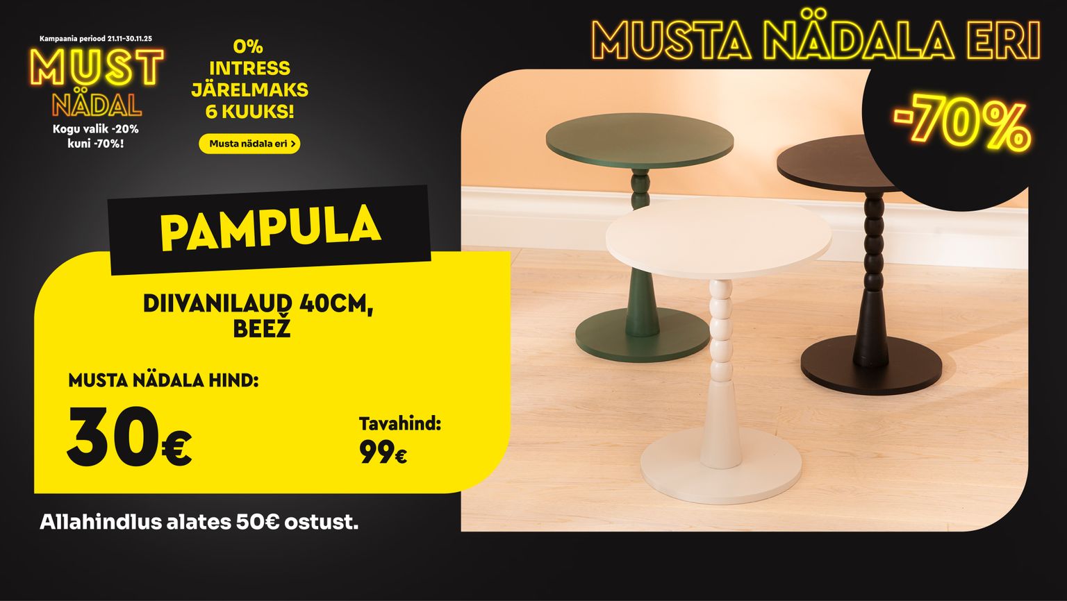 pampula diivanilaud 40cm puidust beež Masku elutoale -70% kampaania 99 € -> 30 €