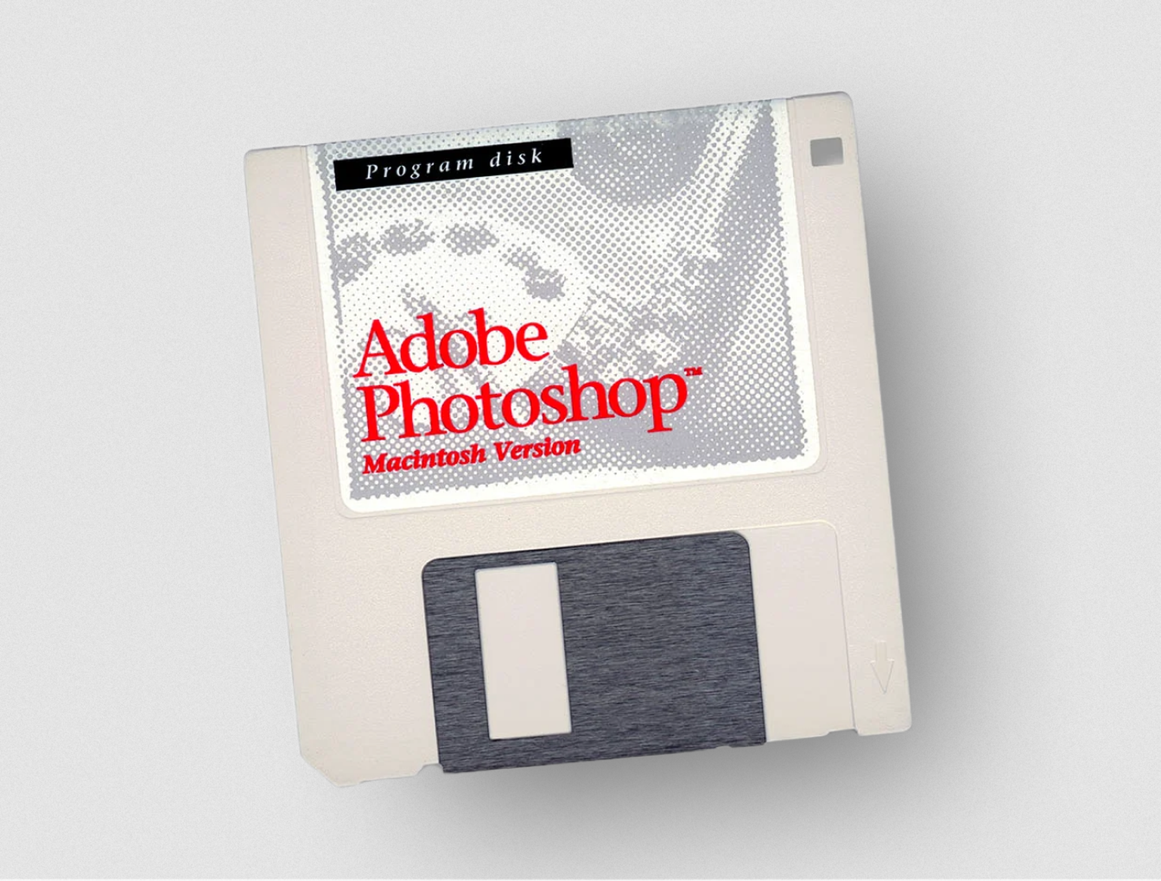 A program disk with Photoshop 1.0, ready to be installed on a Macintosh