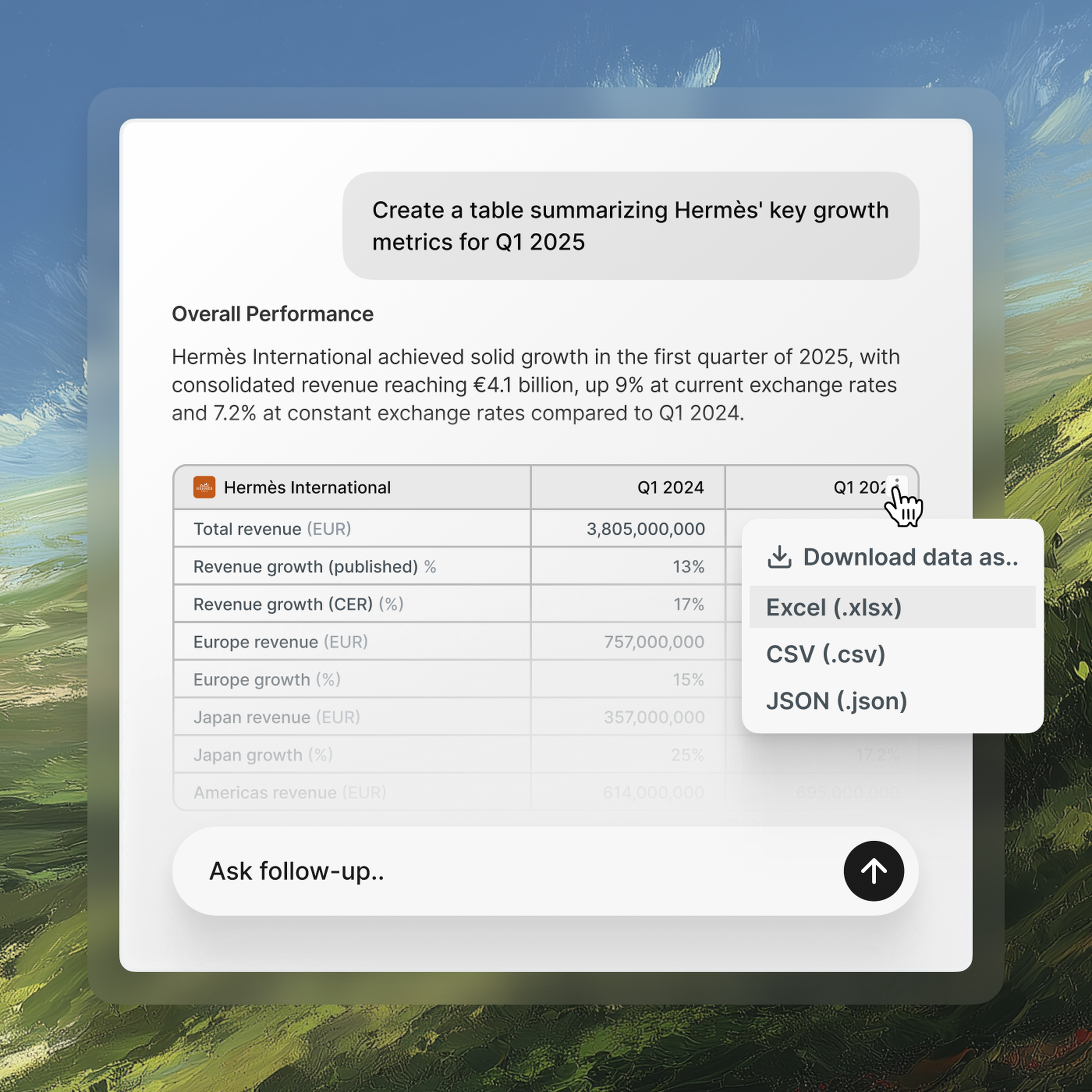 Quartr Pro lets you export custom data sets straight into your tools
