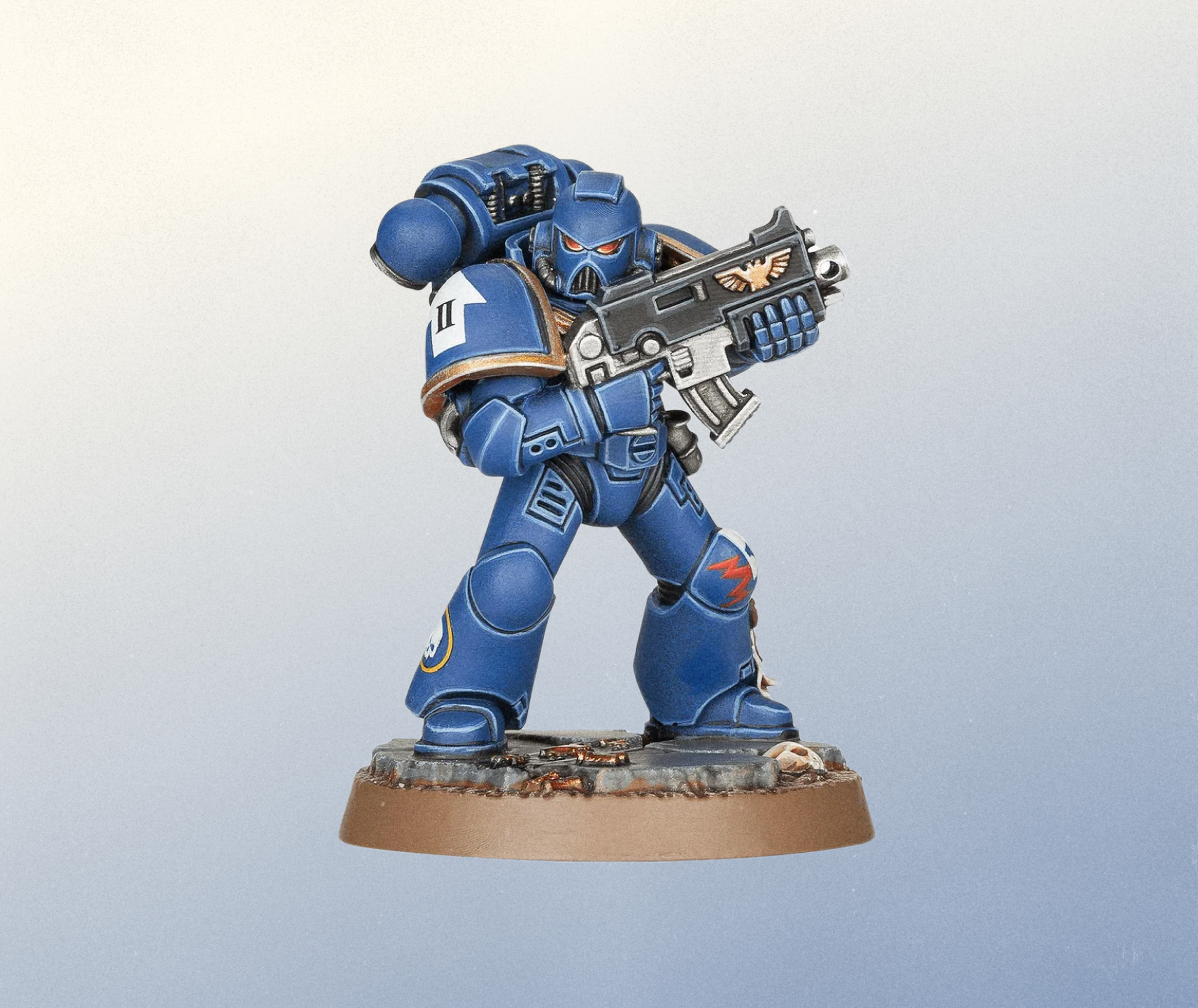 A Warhammer Space Marine miniature