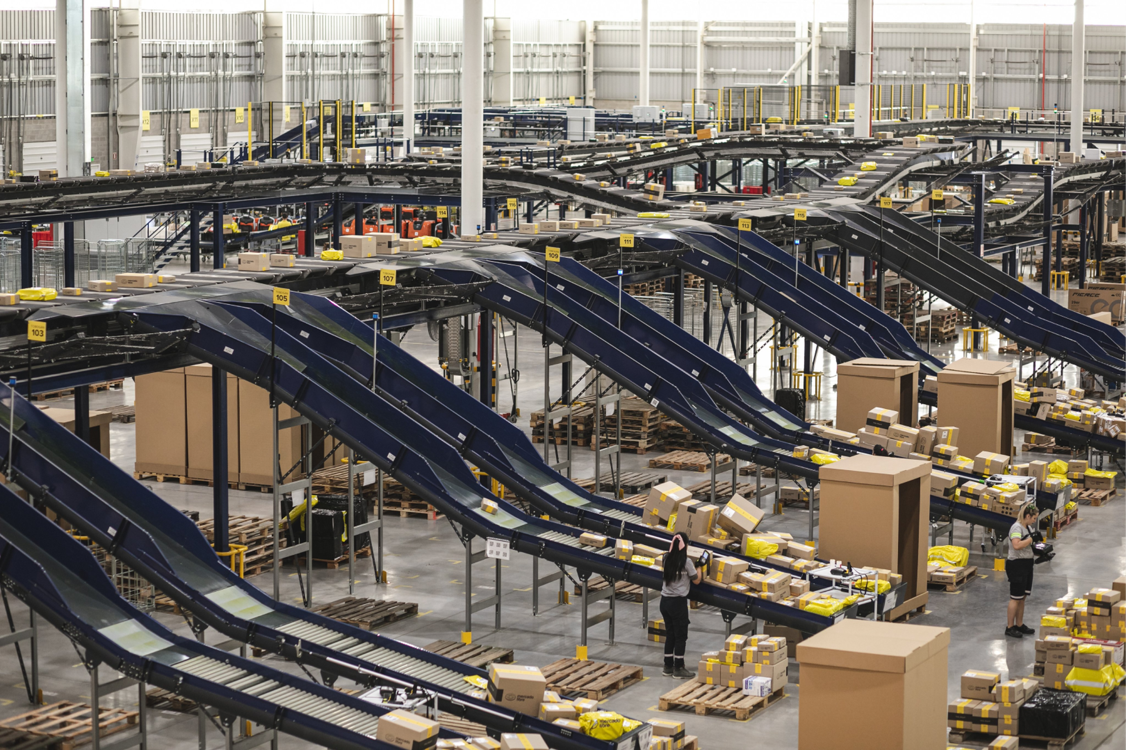 Inside one of Mercado Libre's warehouses.