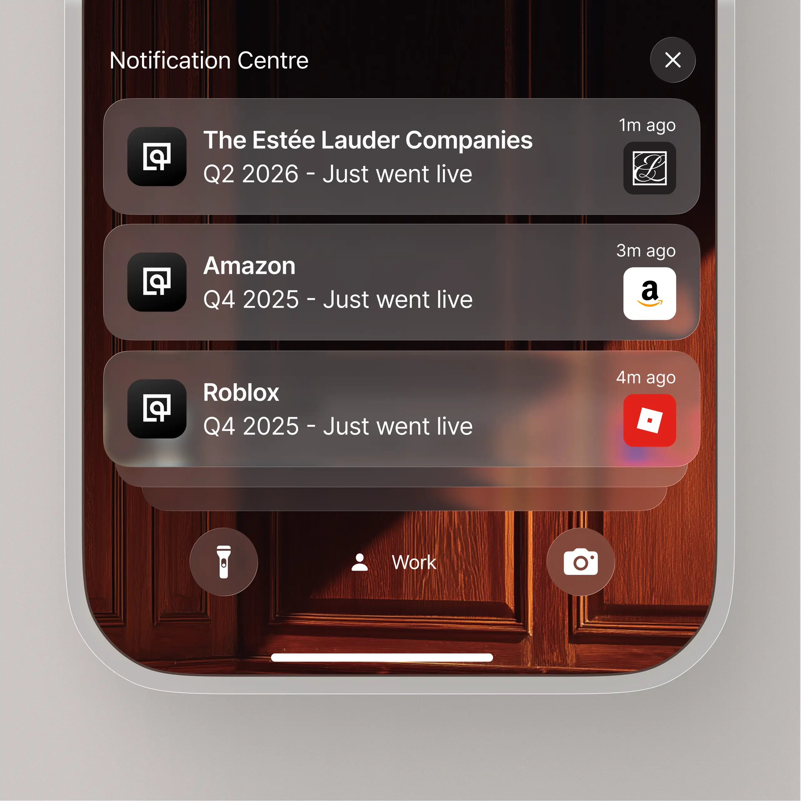 Quartr live event notifications on a phone