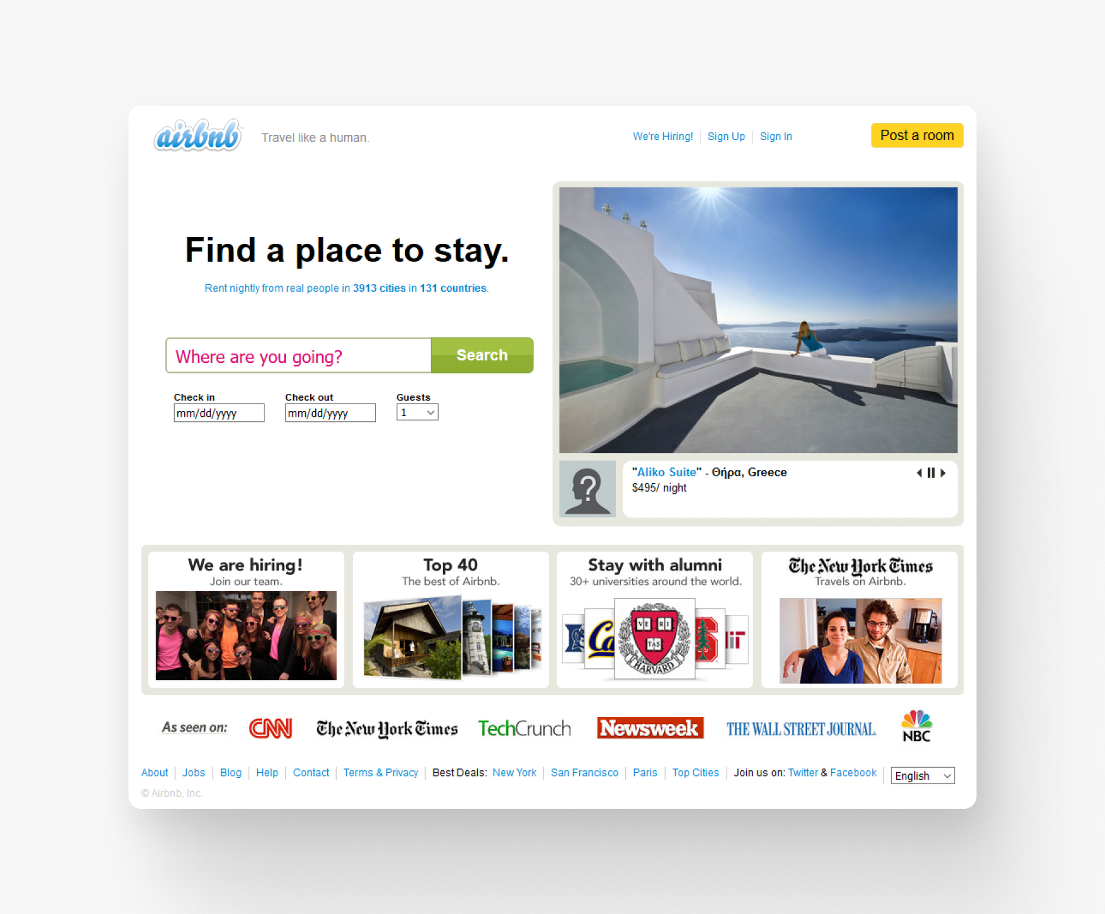 An early version of the airbnb website