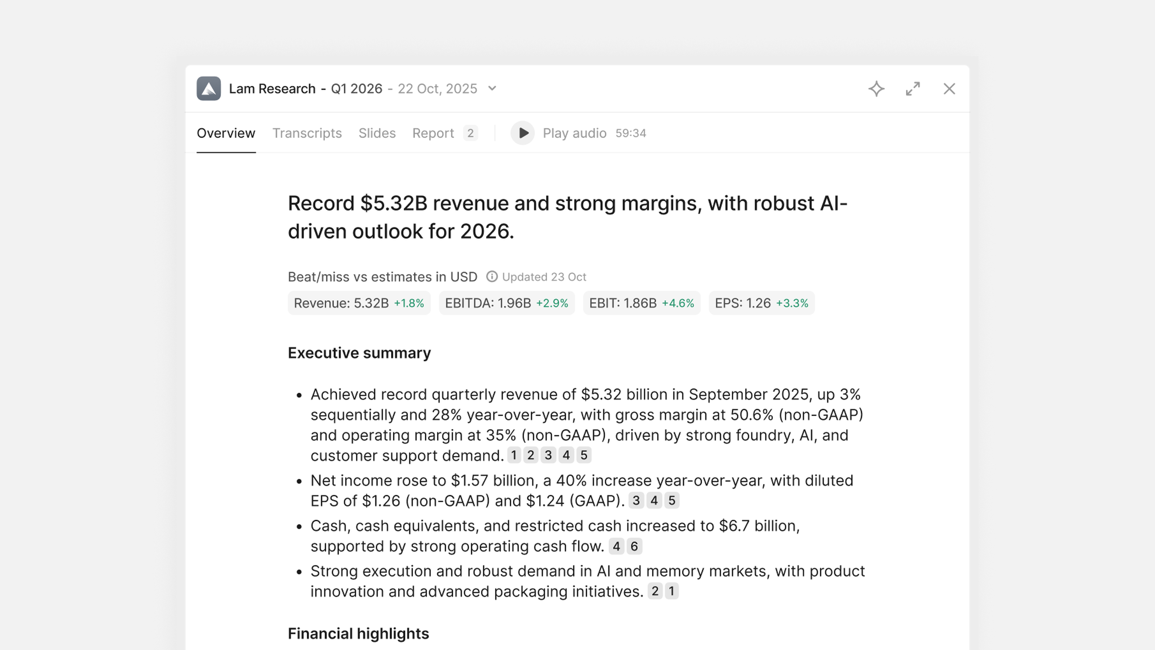 Quartr Pro: Key updates 2025, event summaries