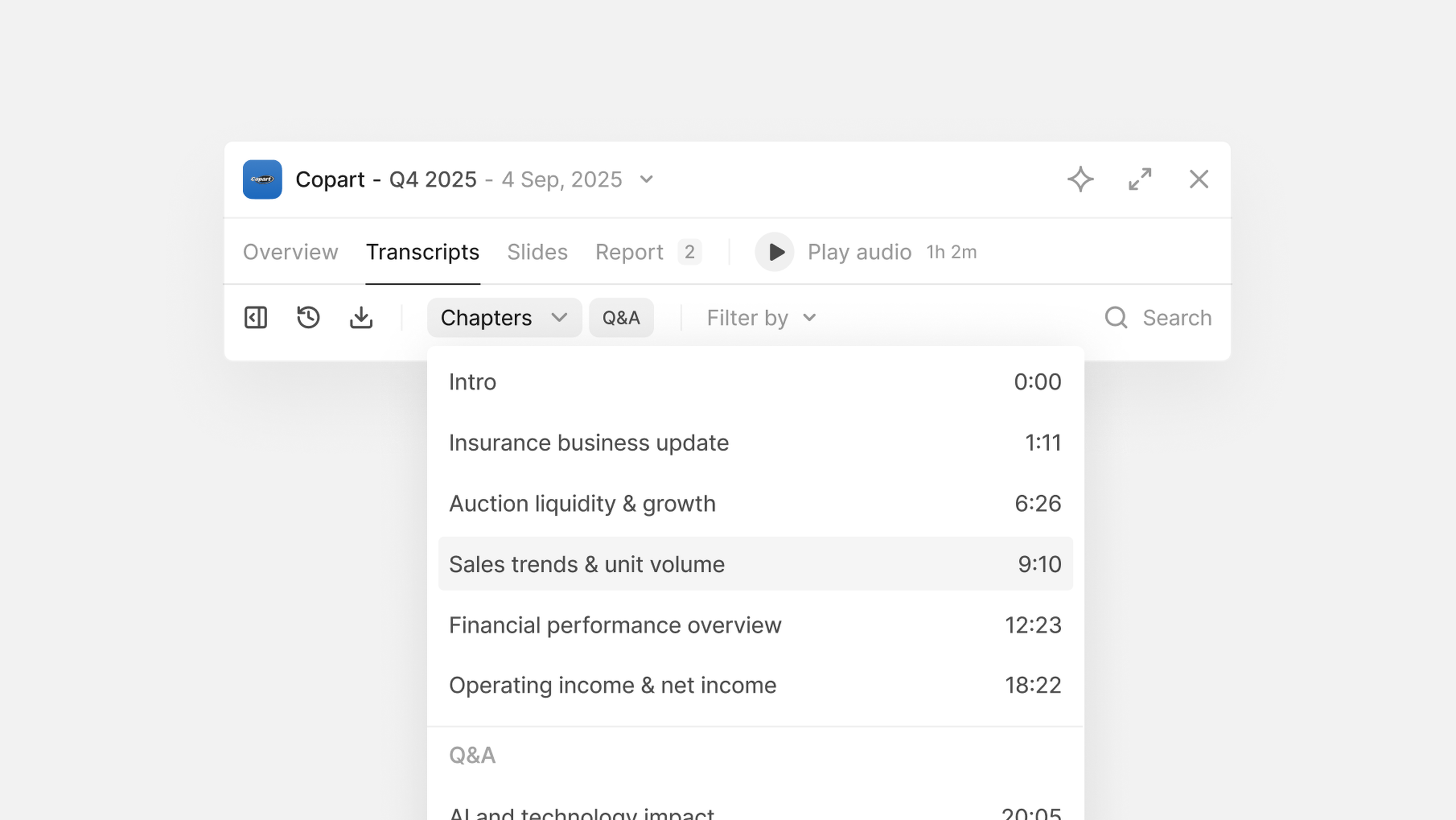 Quartr Pro: Key updates 2025, transcript chapters