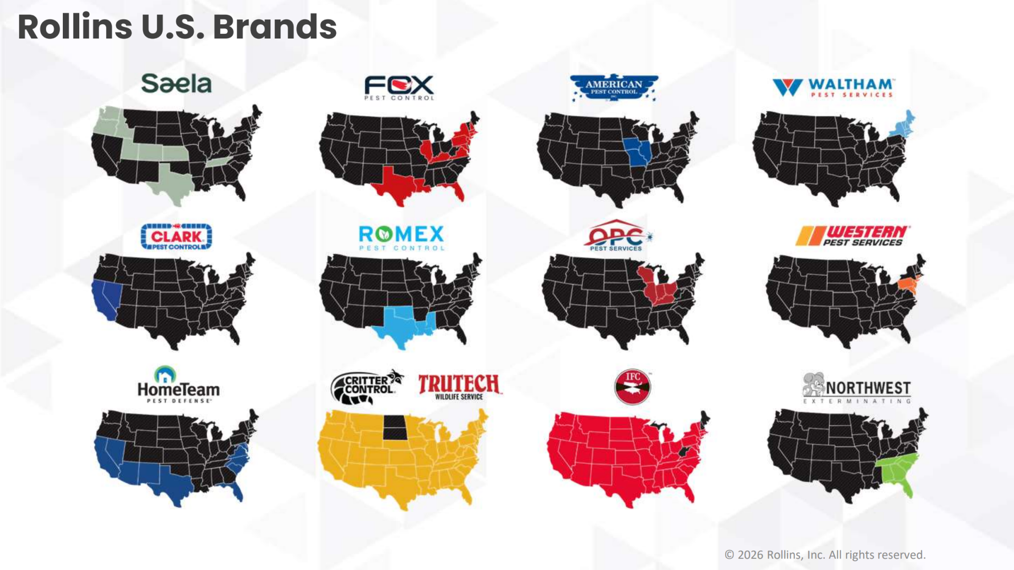 Anchored by Orkin, Rollins' portfolio of U.S. brands spans the country and a wide range of pest services