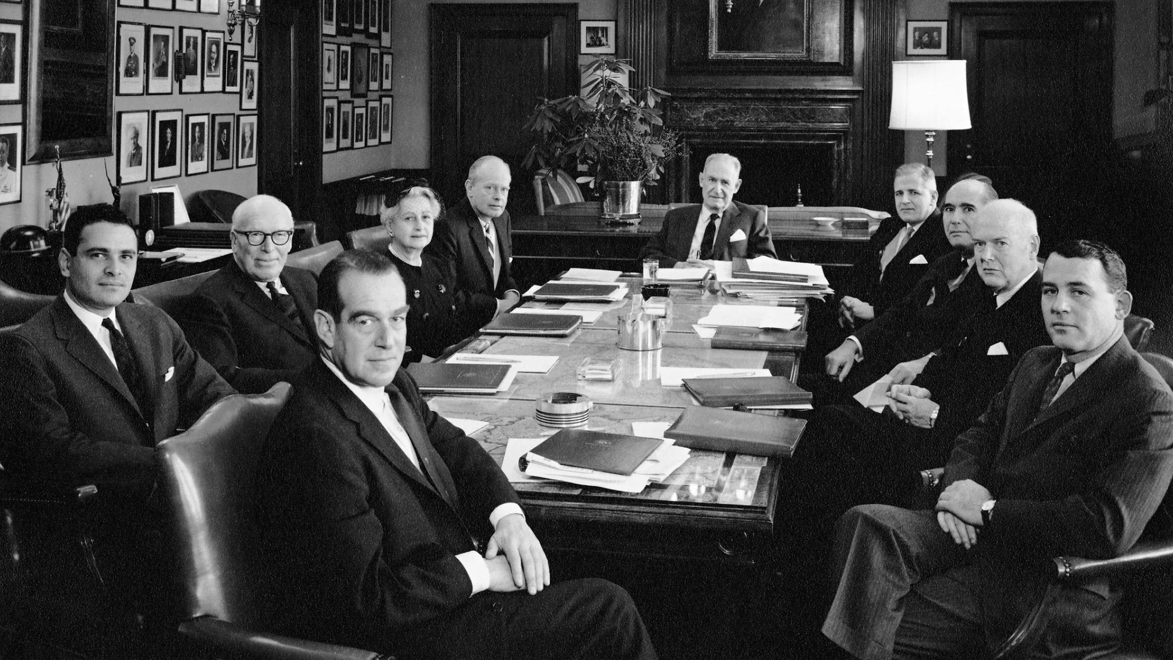 The New York Times board in December 1962, shortly before Orvil E. Dryfoos's death and the transition to Arthur Ochs Sulzberger as publisher (credit: Times Photo Archive)