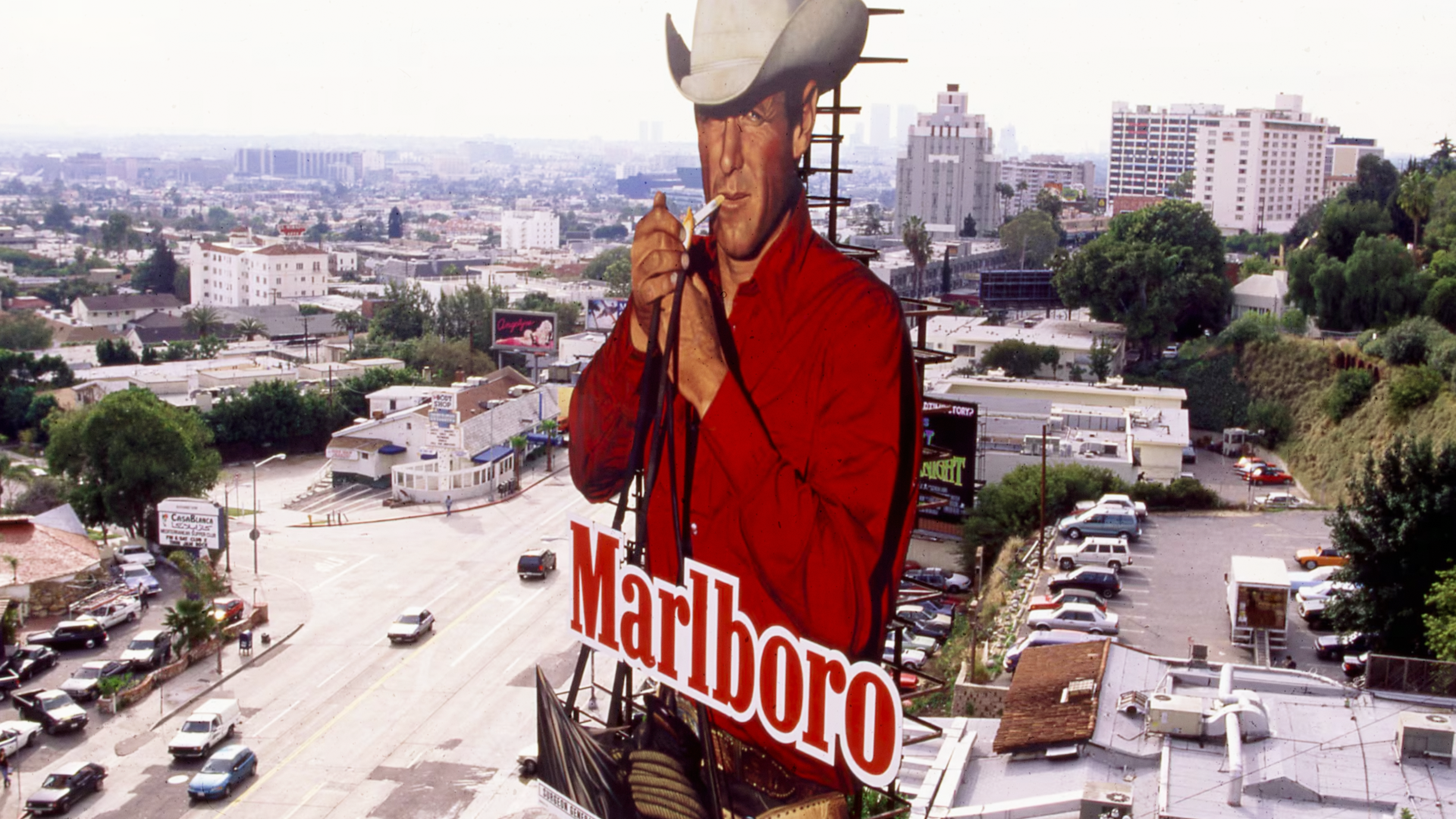 A Marlboro Man billboard, unmistakable in its simplicity