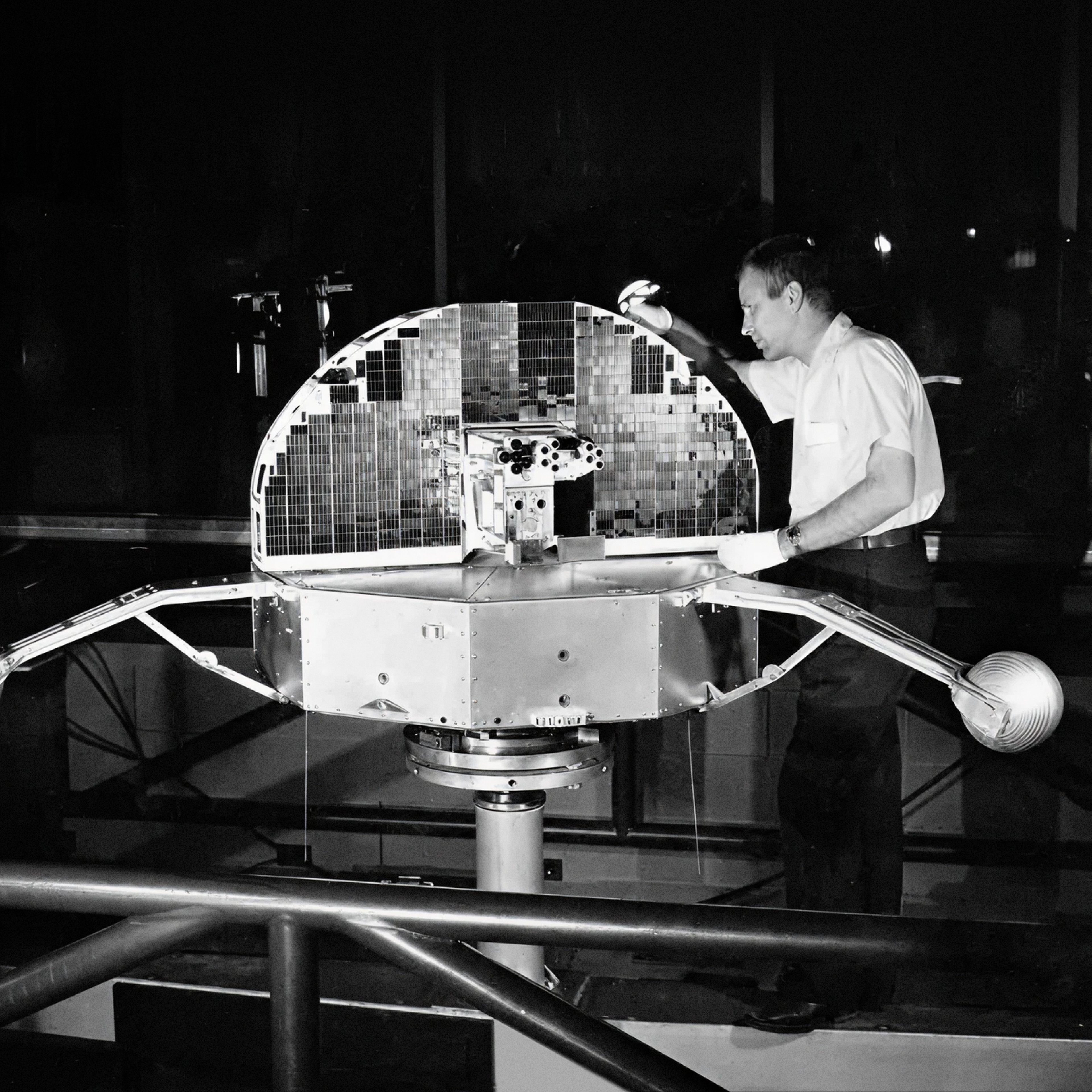 Ball working on the Orbiting Solar Observatory, NASA's second science satellite, launched in 1962