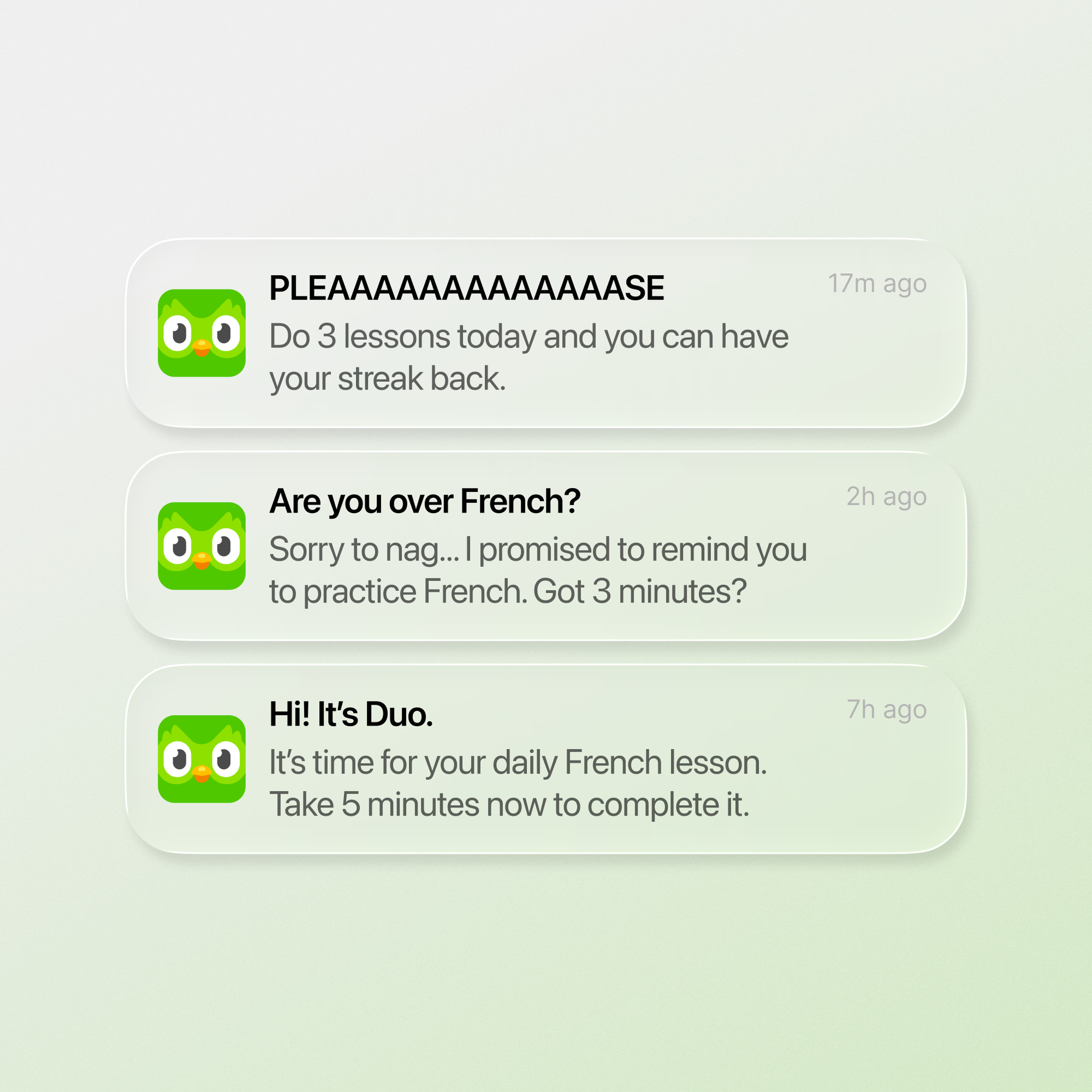 Duolingo's push notifications, a key mechanism for bringing learners back to the app