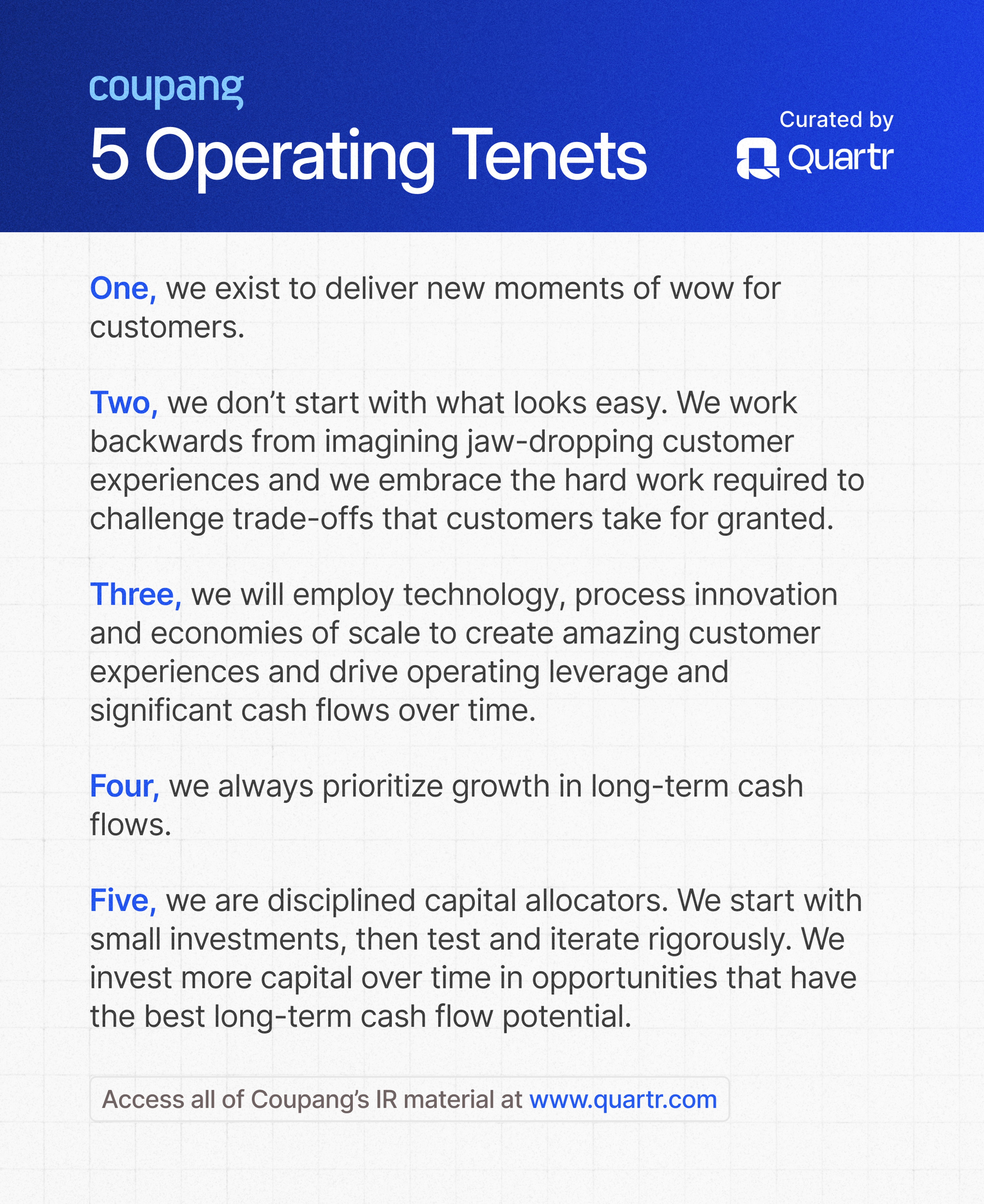 Visualizing Coupang's 5 Operating Tenets