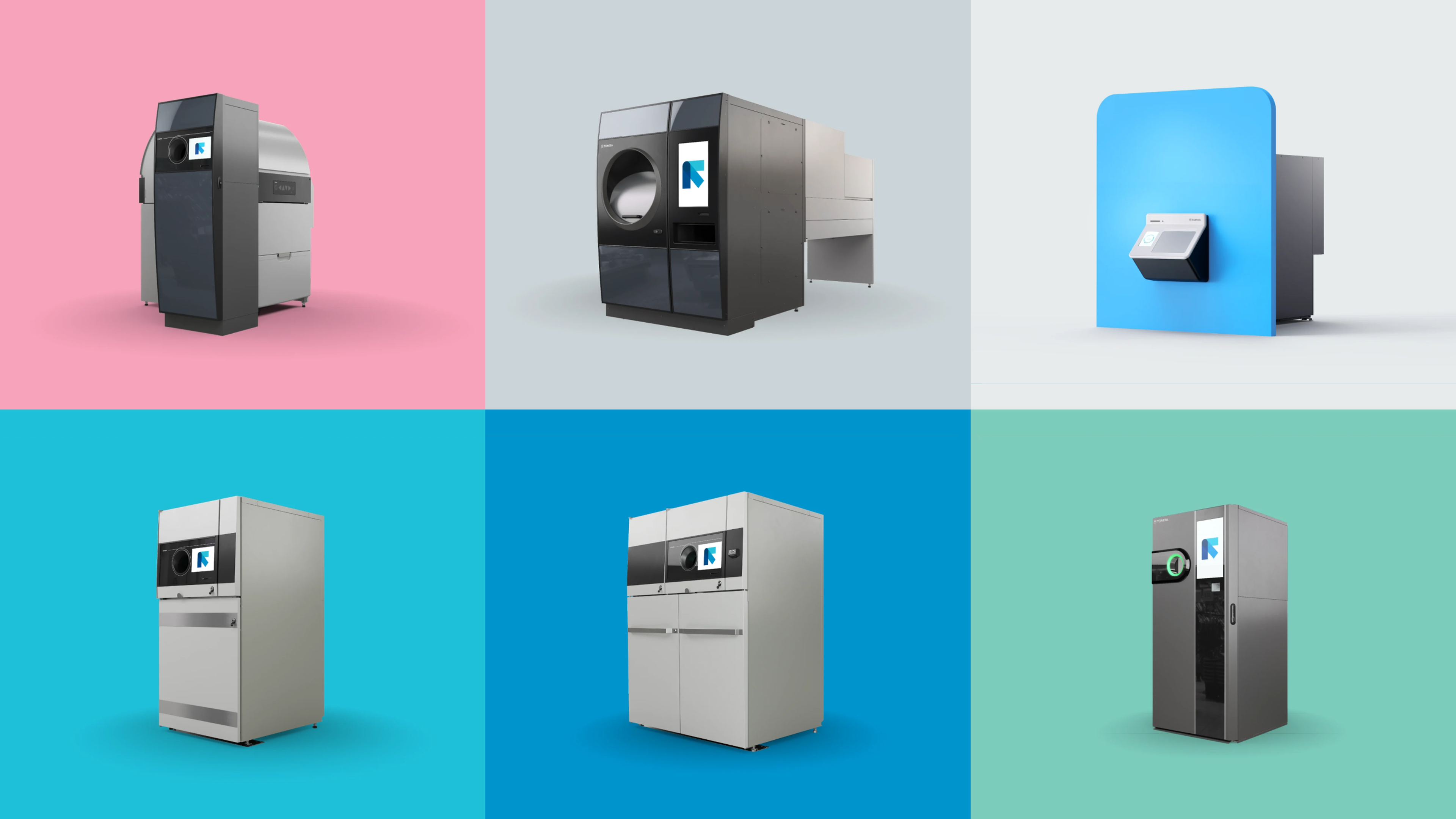 Different variations of TOMRA's modern reverse vending machines