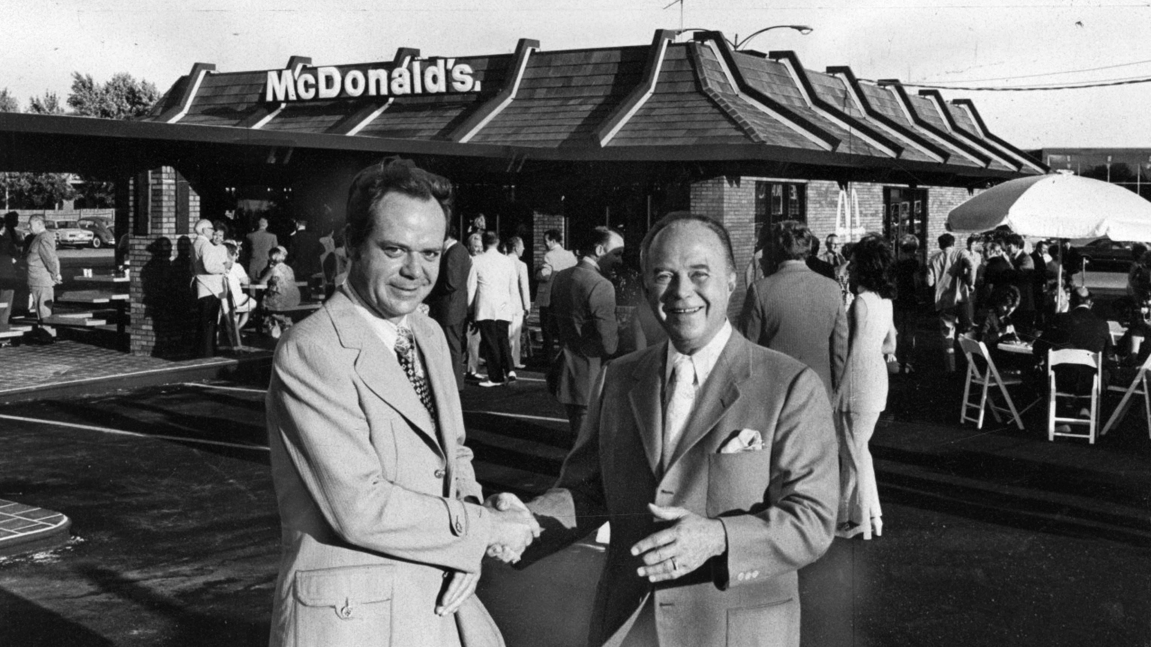 Fred Turner and Ray Kroc at the opening of McDonald's 2,000th restaurant, July 1972