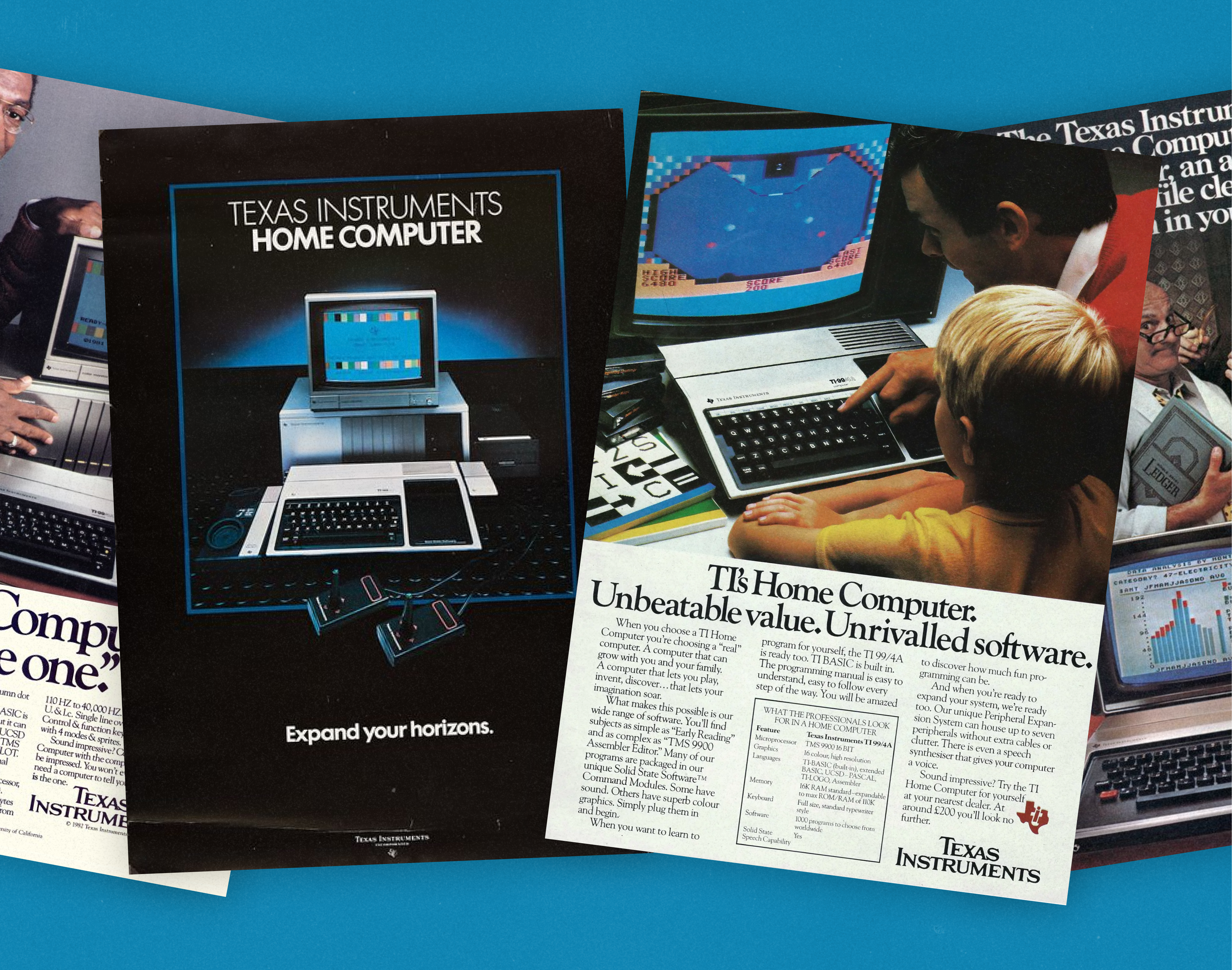 Texas Instruments personal computer adverts from the 1980s.