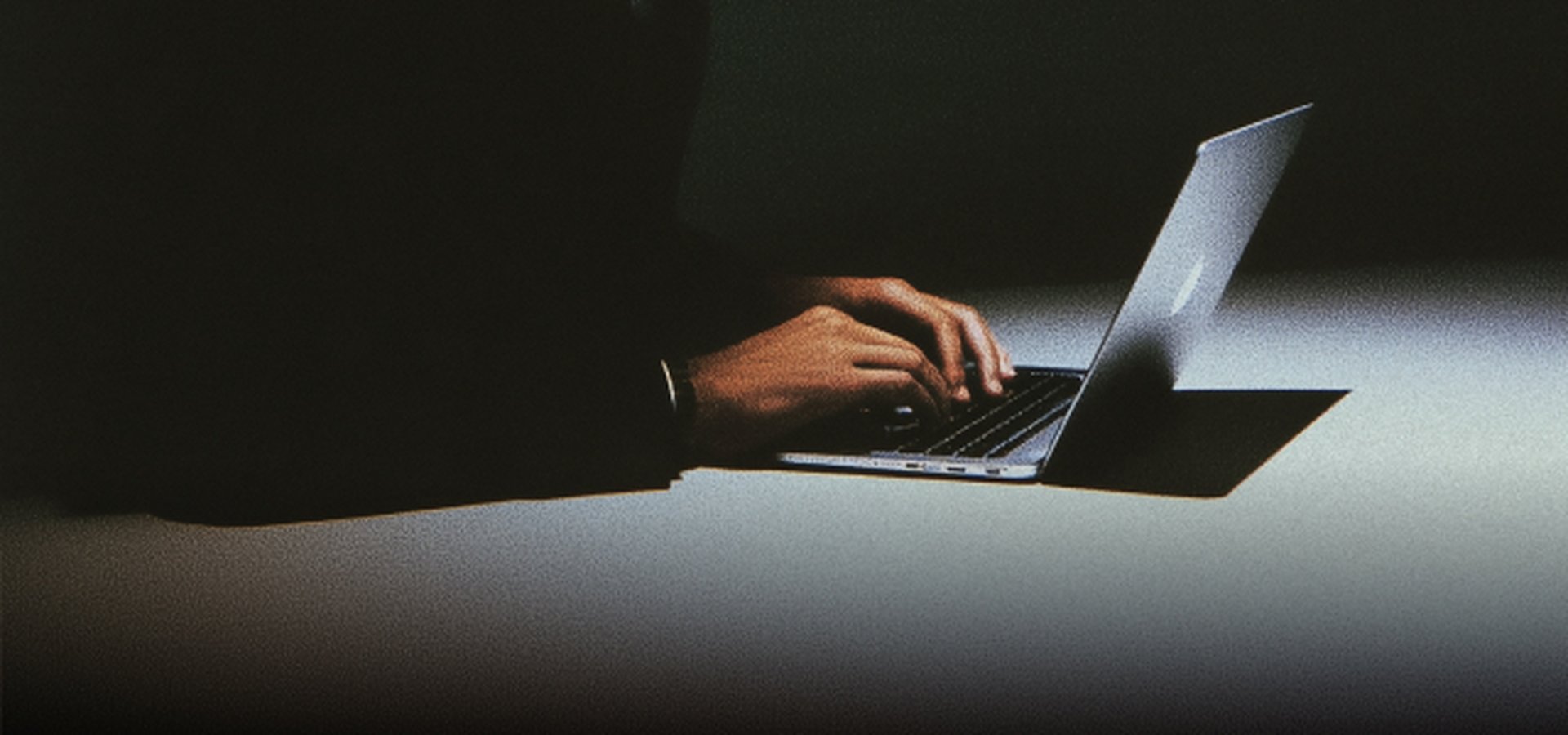 Shows a professional user at the computer