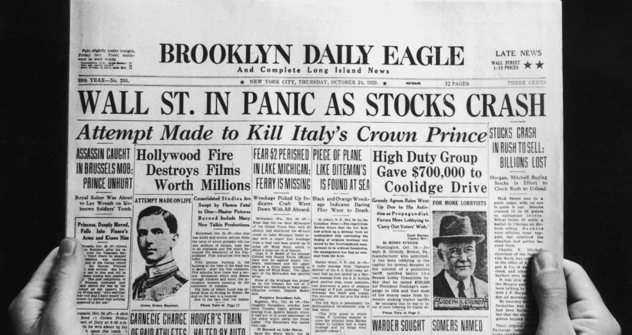 1920s Wall Street Stock Crash Newspaper Article
