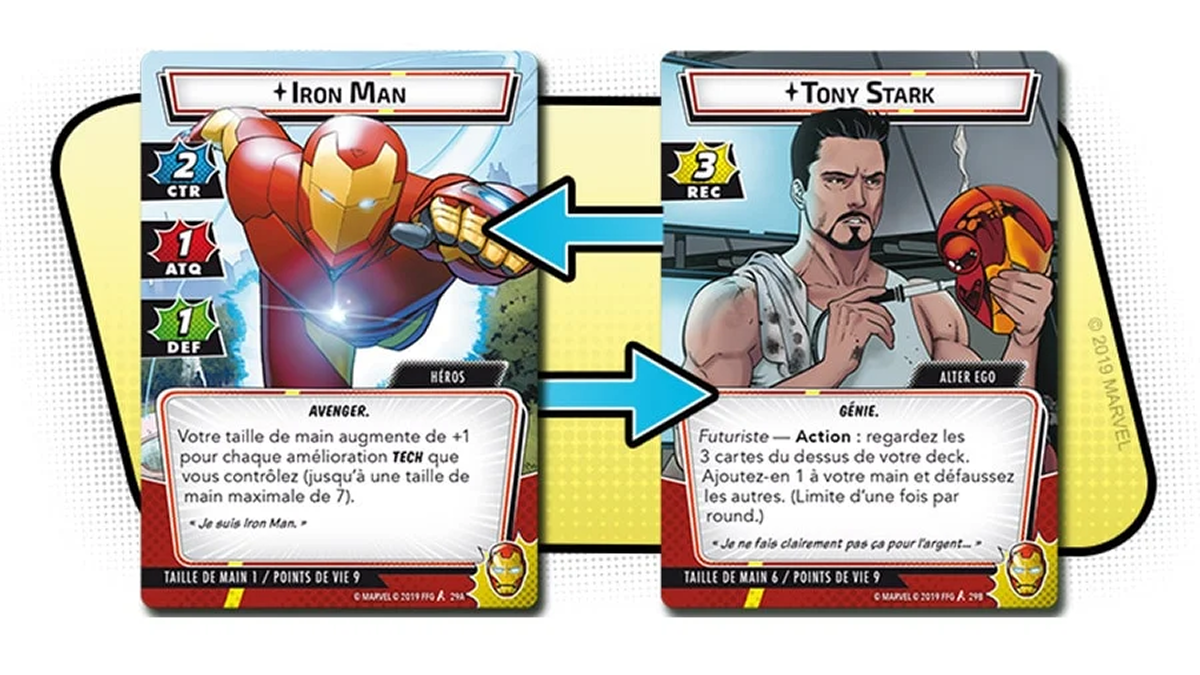 article marvel champion carte d'un héro et son alter égo