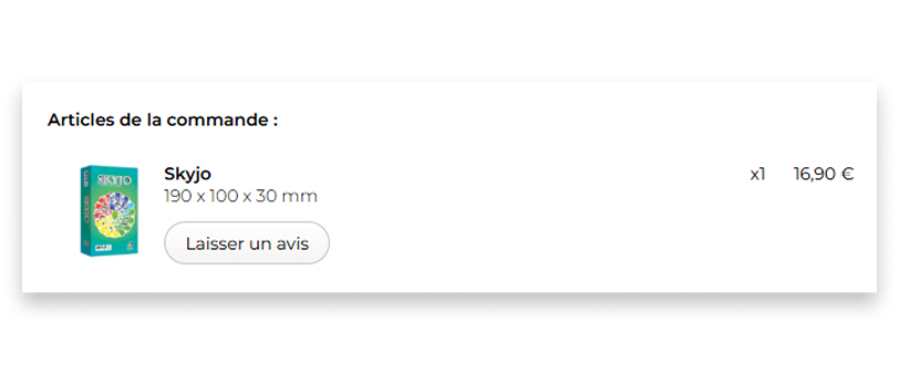 Bouton "Laisser un avis" sur la page d'une commande