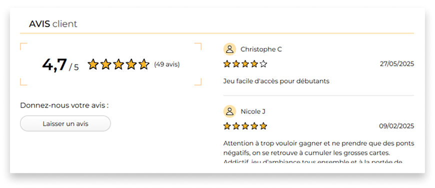 Bouton "Laisser un avis" sur la page d'un produit
