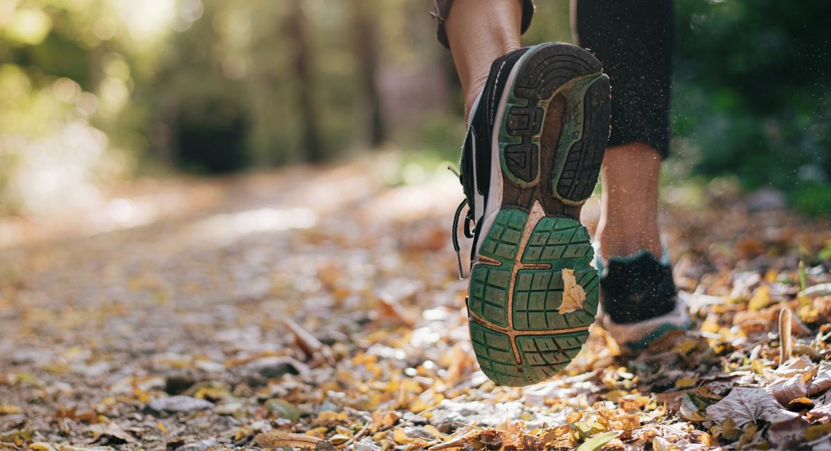 Nahaufnahme von Beinen beim Joggen im Wald