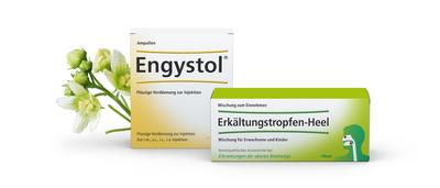 Packshot-Komposition mit Engystol und Erkältungstropfen-Heel