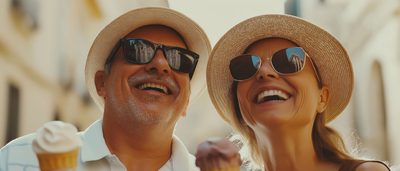 Paar genießt Eis in der Sonne – Sommer, Genuss und eine gesunde Verdauung.