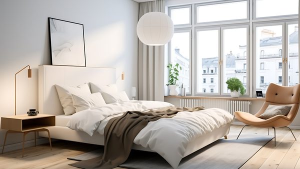 Ein aufgeräumtes, freundliches Schlafzimmer