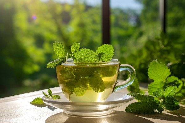 Eine Tasse Tee mit frischer Melisse