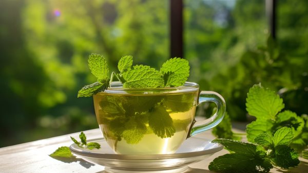 Eine Tasse Tee mit frischer Melisse