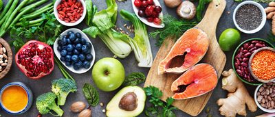 Auswahl an gesunden Lebensmitteln.