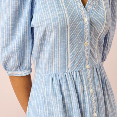 Cotton Stripe Embroidered Dress in Periwinkle | Brora Sale