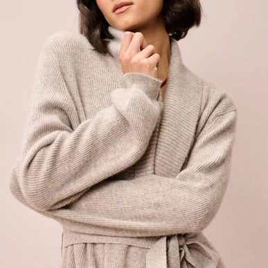 knee length dresses for ladies Natural Camel Bathrobe-Style Long Coat with Belt, 100% Cashmere HY22W6 –  SHESPOKE COUTURE