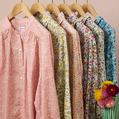 Liberty Print Silk Peter Pan Blouse in Summer Garden | Brora