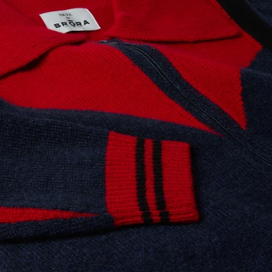 The Supersoft Lambswool Zip Jacket in Navy & Ruby | SKYE