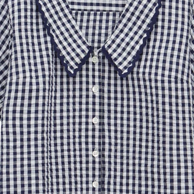 Navy Gingham Ric Rac Shirt | Women's Shirts | Brora Fashion