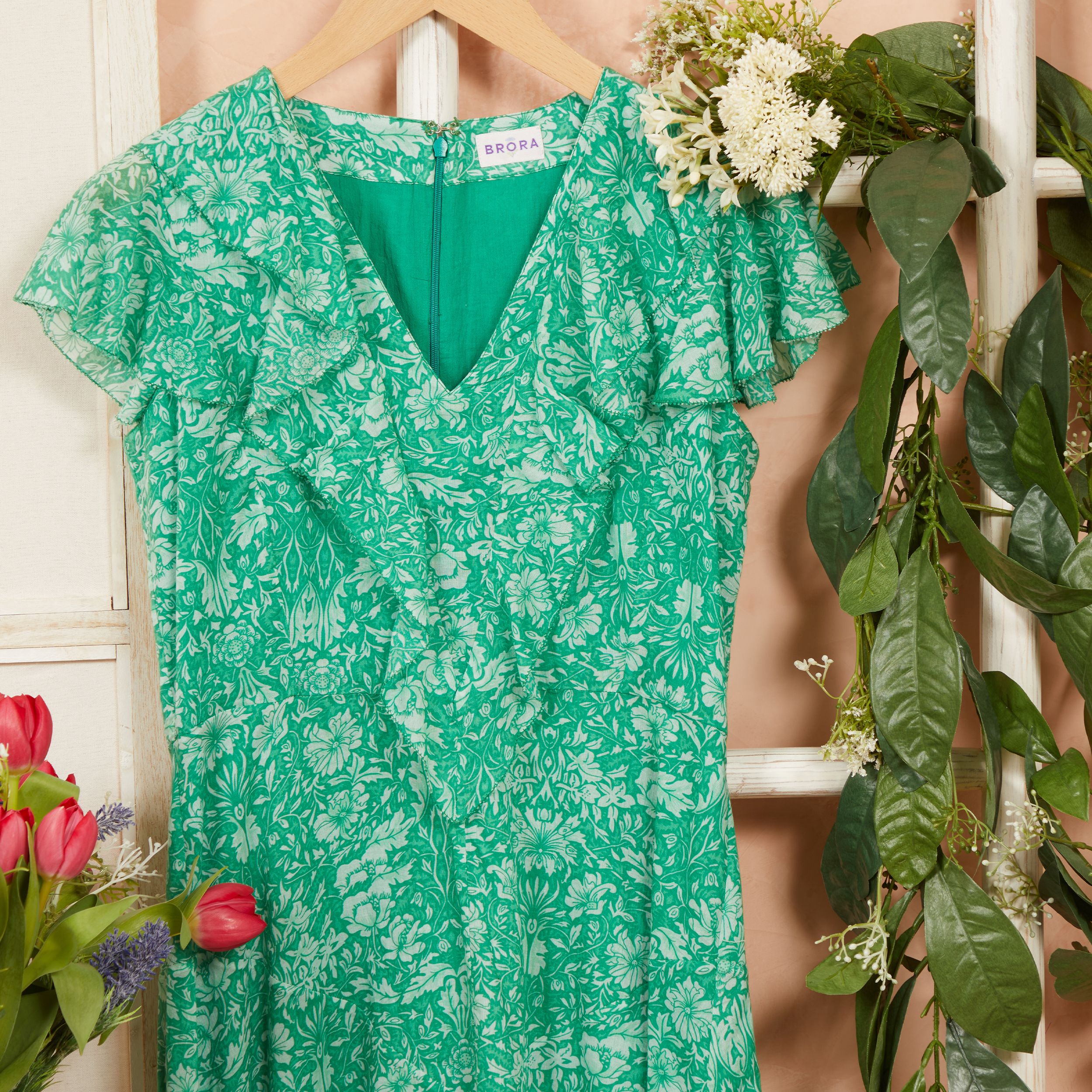 Ava cotton broderie ruffle blue dress
