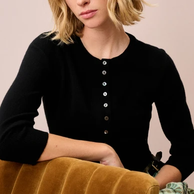 Scottish Cashmere Cropped Cardigan in Black | Brora Fashion