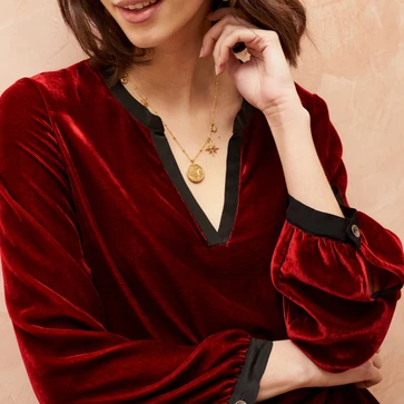 Winter Women Velvet Maroon Solid Tunic