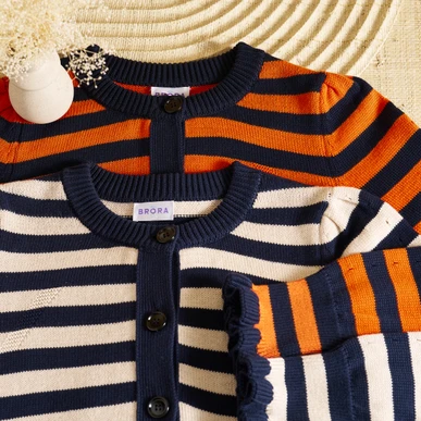 Orange Cotton Stripe Cardigan | Women's Cardigans | Brora Fashion