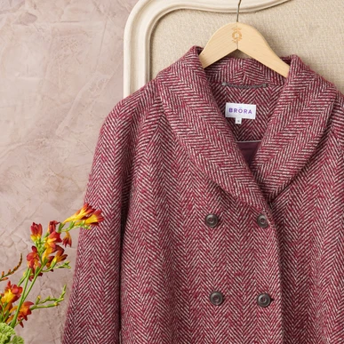 Herringbone Wool Coat in Claret | Coats & Jackets | Brora Sale
