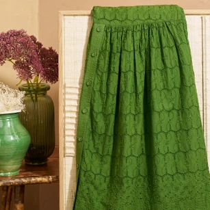 Green Cotton Broderie Anglaise Skirt | Women's Skirts