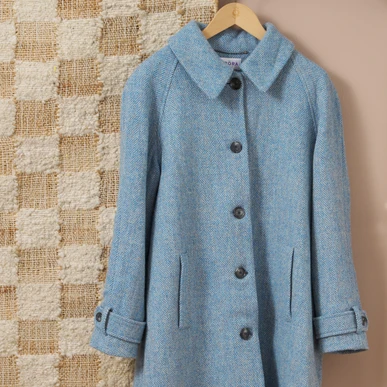Harris Tweed Herringbone Coat in Sky | Brora Clearance