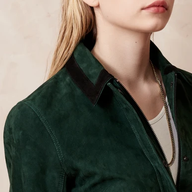 Green Suede Bomber Jacket | Women's Jackets | Skye by Brora