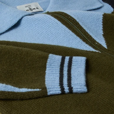 The Supersoft Lambswool Zip Jacket in Olive & Periwinkle | SKYE
