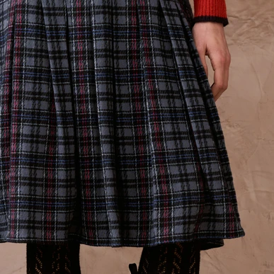 Blue Textured Plaid Pleated Skirt | Women's Skirts | Brora Sale