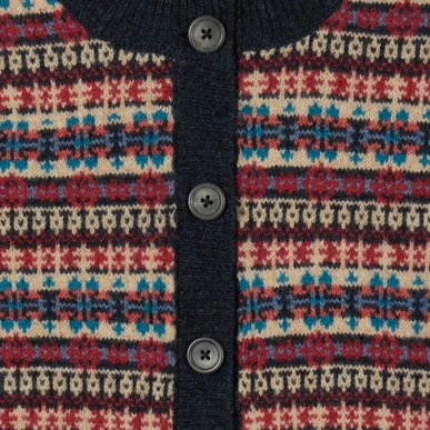 Black Merino Lambswool Fair Isle Cardigan | Knitwear | Brora