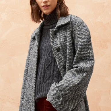 ジャケット・アウター HAND MADE herringbone over wool coat Italian Herringbone Wool-Blend Double-Breasted Coat in